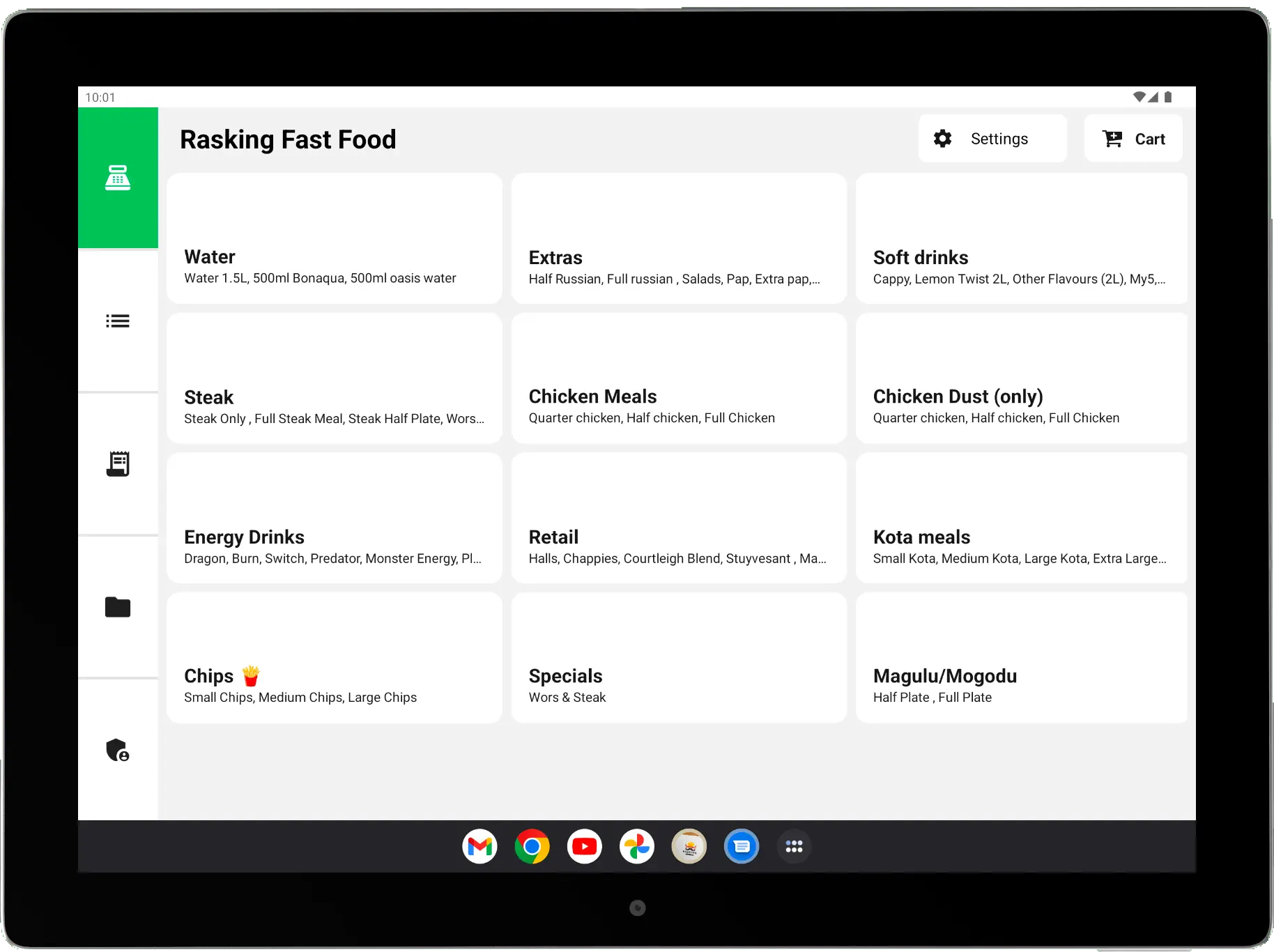Inventory manager, stock manager, delivery manager, cashier manager, receipt printing